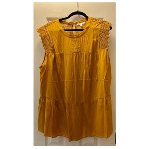 Mustard Sleeveless Tank with Lace Detail